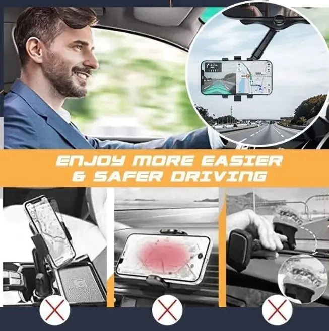 360 Rear View Mirror Phone Holder